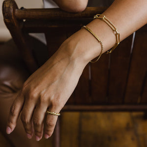 Minimal rope ring to stack or wear on its own. Ethically made brass jewelry by Mulxiply