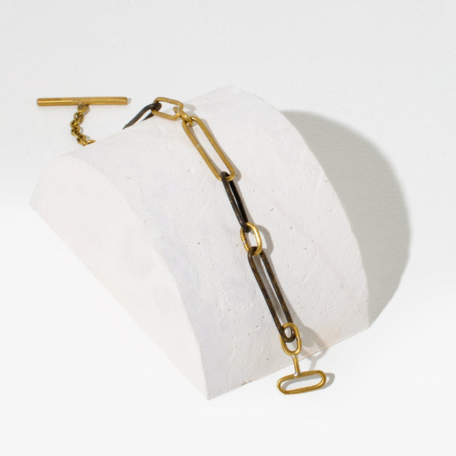 A modern twist on the chain bracelet. Ethically made by artisans in Nepal.