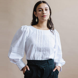 White poet blouse. Ethically made by Mulxiply.