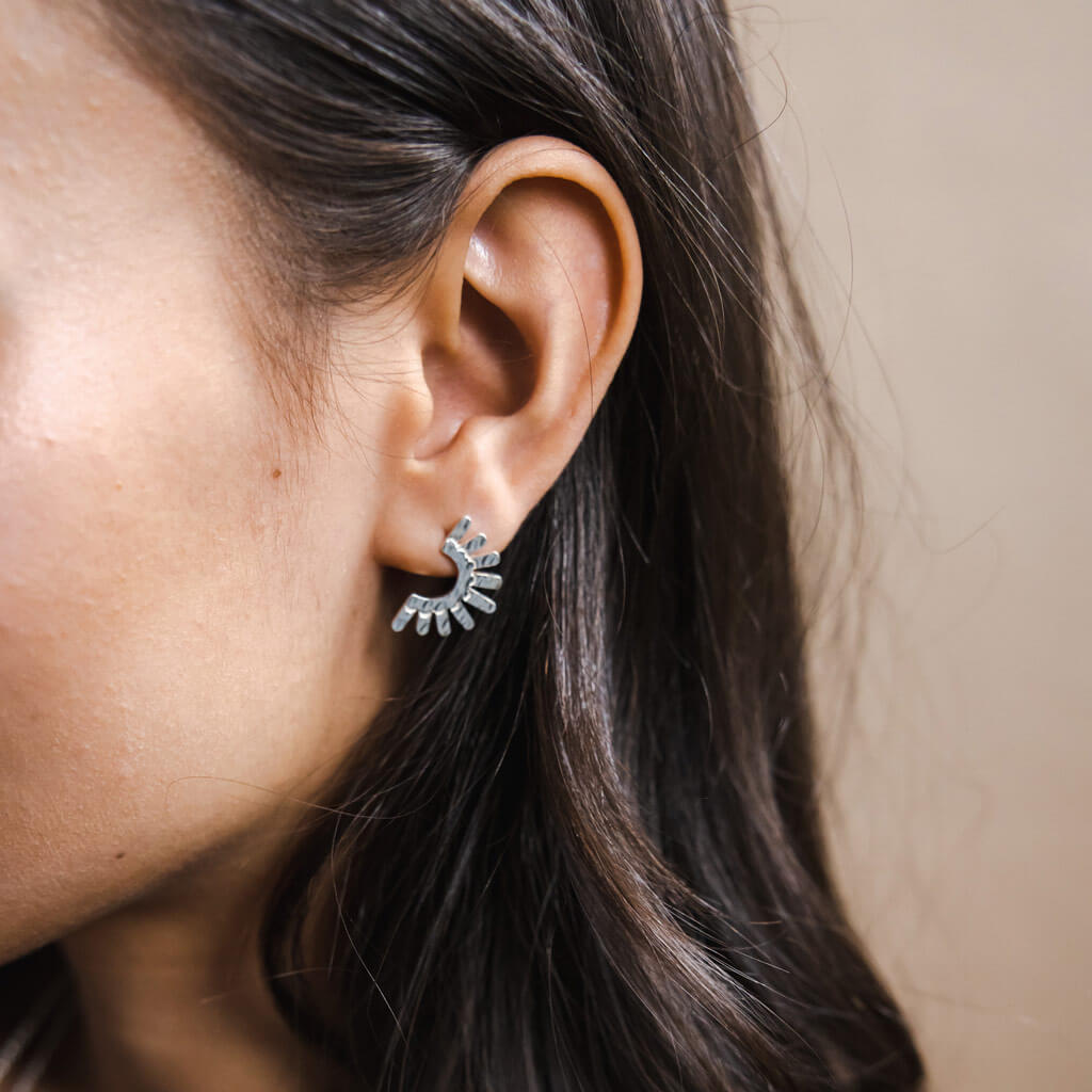 Hammered Sterling Silver Ray Earrings by Mulxiply