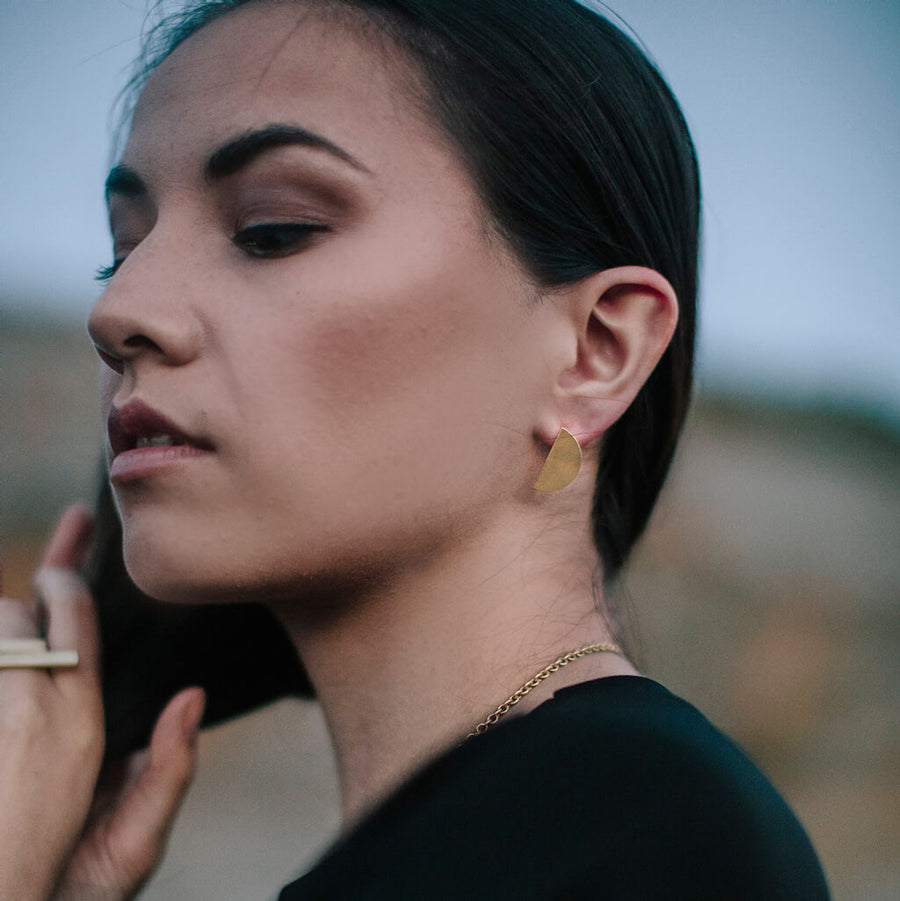 Black Half Circle Stud Earrings by Mulxiply