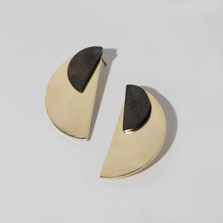 Balance Half-Circle Two-in-One Mixed Metal Earrings by MULXIPLY hand forged  by master artisans in Nepal