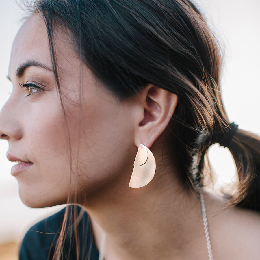 Balance Half-Circle Two-in-One Earrings designed to be worn three different ways