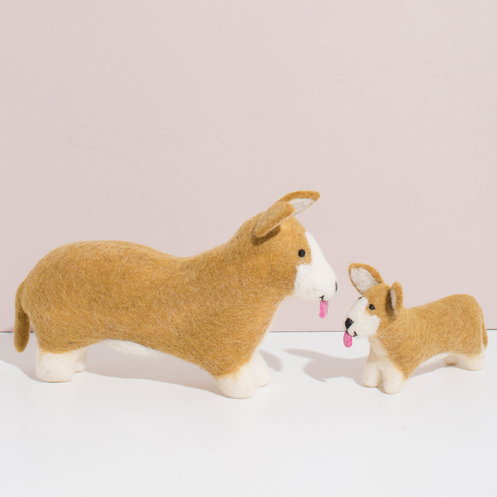 MULXIPLY Hand Felted Corgi Duo Stuffed Animals