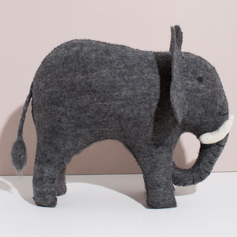 Giant felted elephant perfect for a kid's room or neutral nursery.