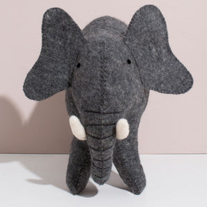 Giant felted elephant perfect for a kid's room or neutral nursery.