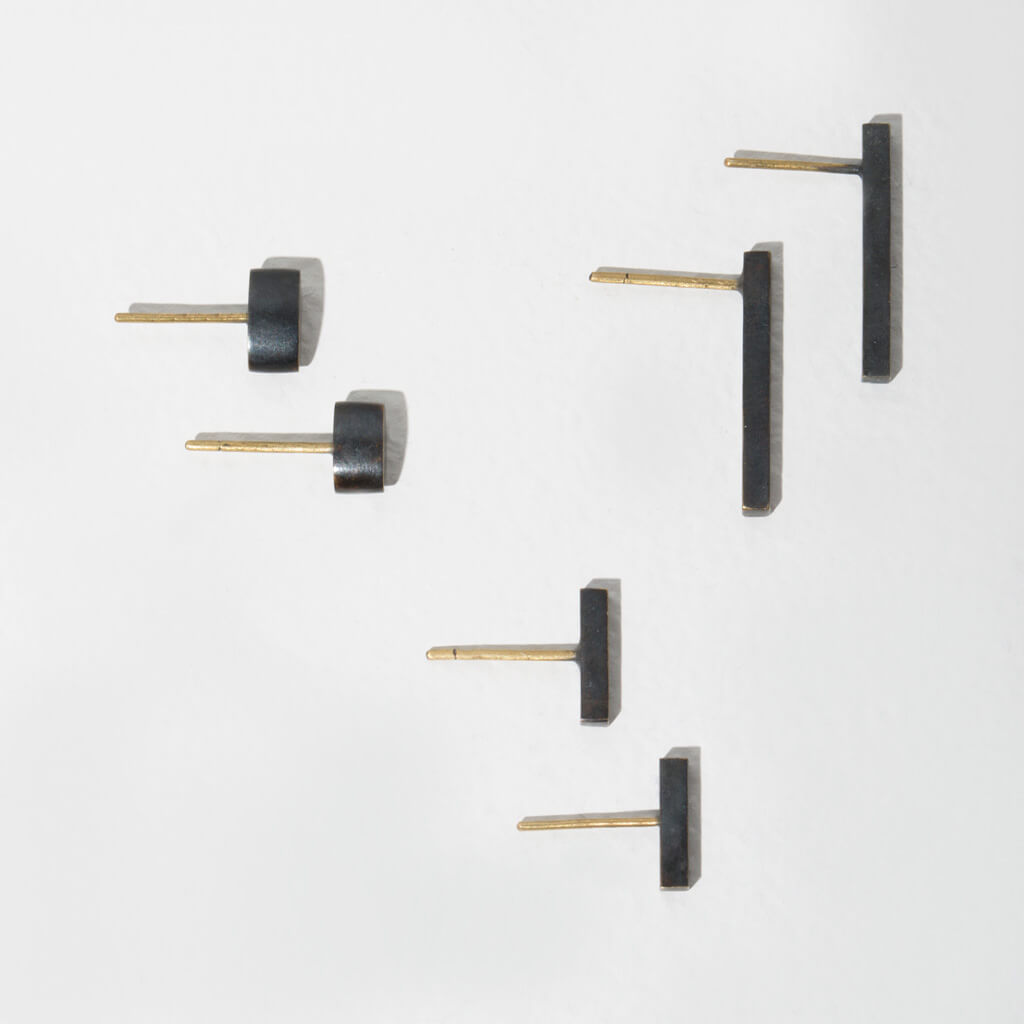 MULXIPLY Forage Minimalist Stud Earring Set of 3 Pairs - Oxidized Brass