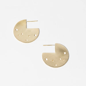 Moon Coin Hoop Earrings - Brass