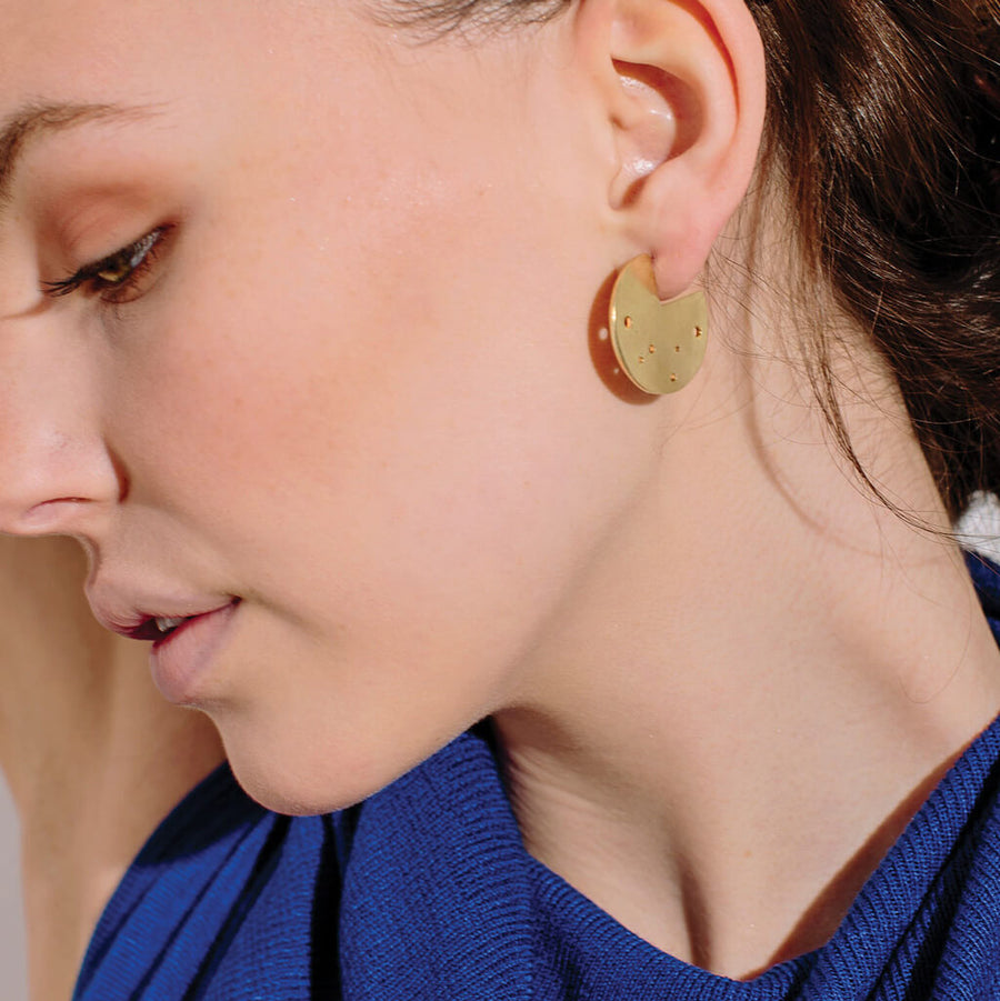 Moon Coin Hoop Earrings - Brass