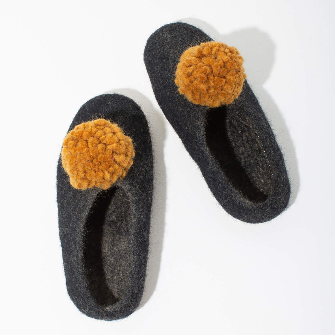 MULXIPLY Pom Pom Felt Slippers - Dark Grey + Gold