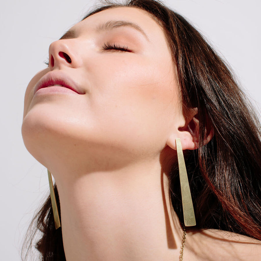 Smooth Path Statement Earrings - Brass