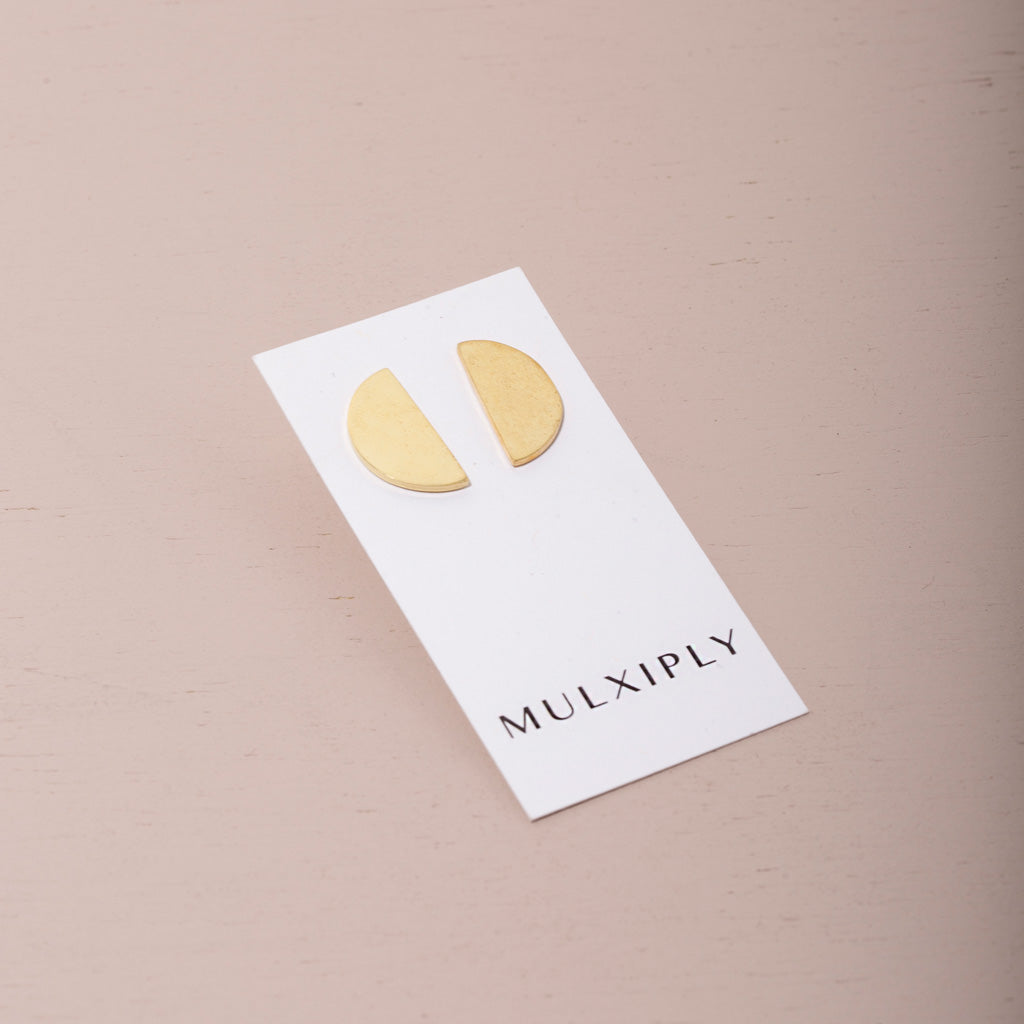Half Circle Stud Brass Earring by Mulxiply