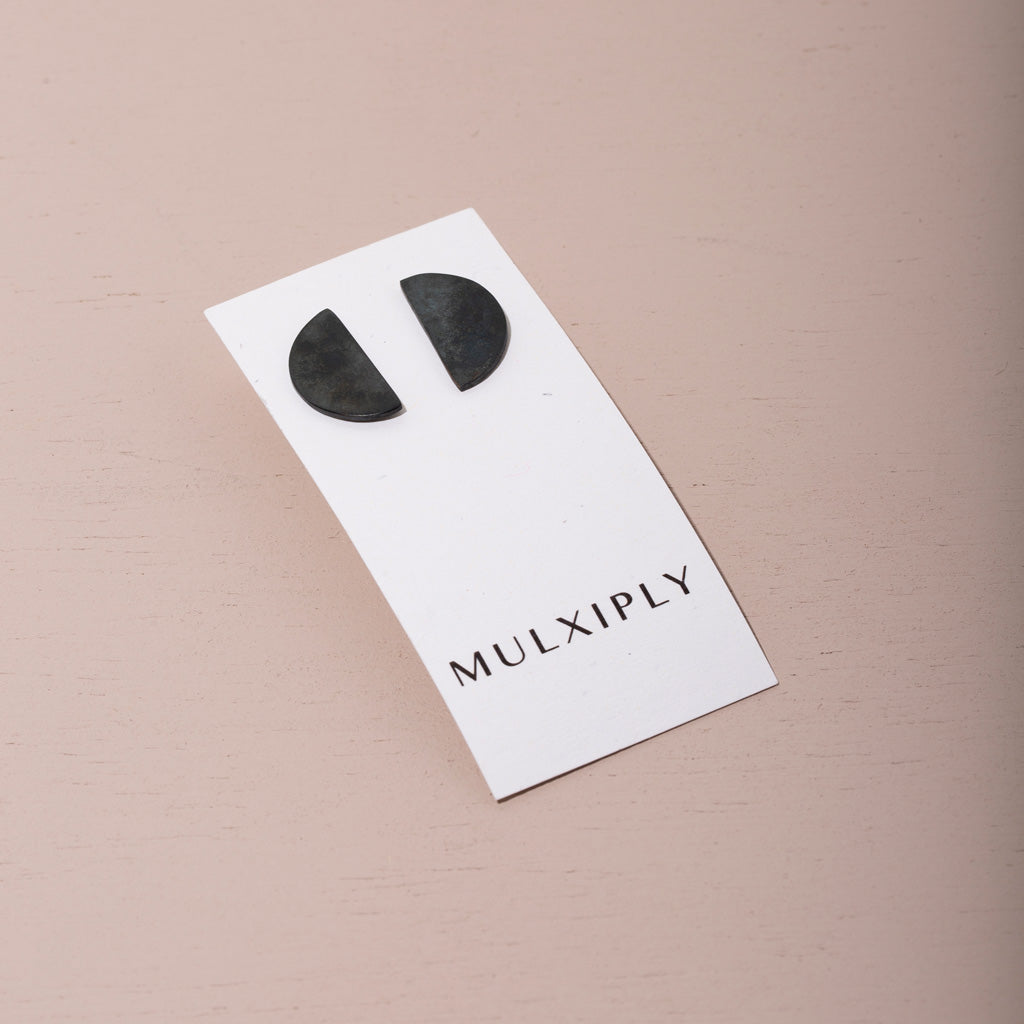 Black Half Circle Stud Earrings by Mulxiply
